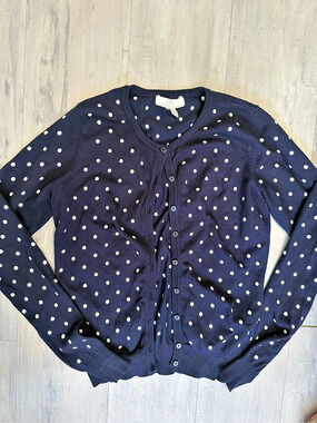 XXI Essentials Polka Dot Button Front Cardigan Blue XL